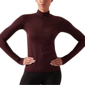 Athleta NWT Momentum 1/2 Zip Solid Seamless Long Sleeve Top Shirt Maroon